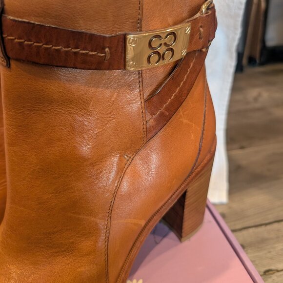 Coach Kassandra Camel Tan Leather Ankle Boots Heels Size 9 ~4” Heel - Picture 5 of 12
